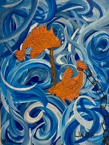 fish blue prison chained white orange 