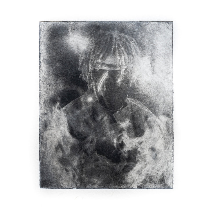 cloudy silhouette portrait blur face hair light dark black and white print 