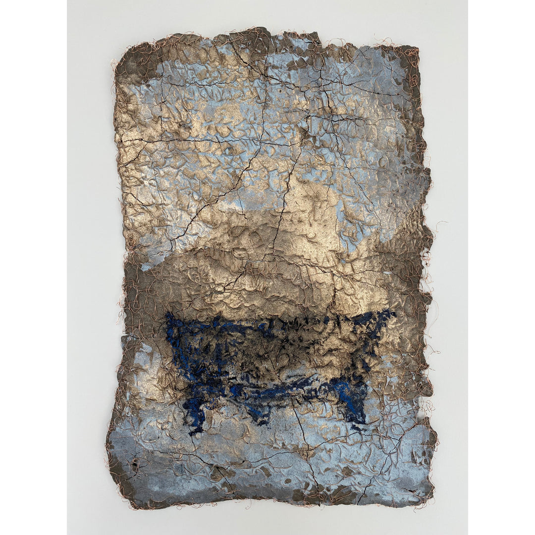organic abstract collage of materials  fragmented chipped surface with wires and paint