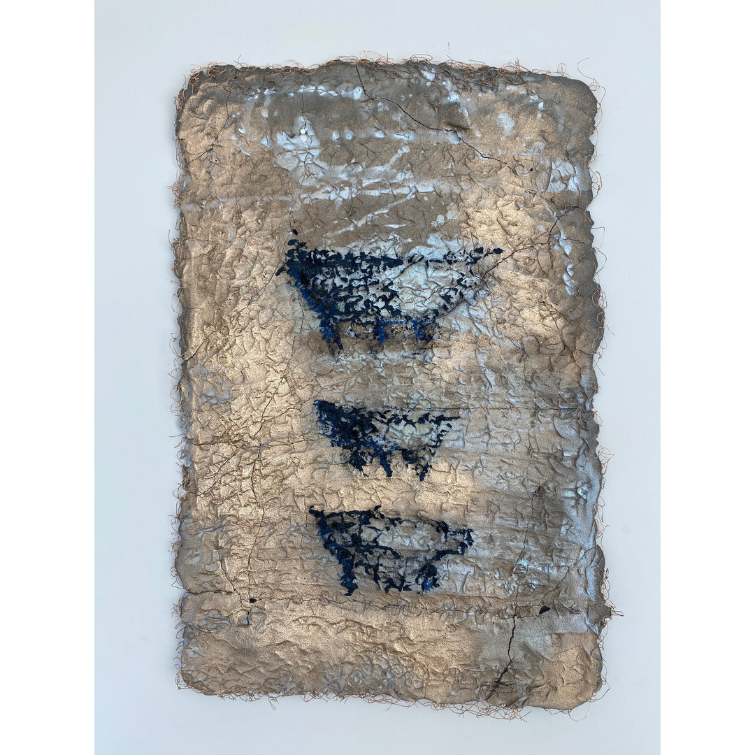 abstract textural fragmented surface with sand cement and wires, painted on and mounted 