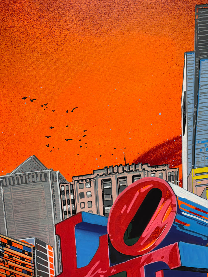 "Another Love" by Pappay — a vibrant street art-inspired painting on canvas depicting Philadelphia&