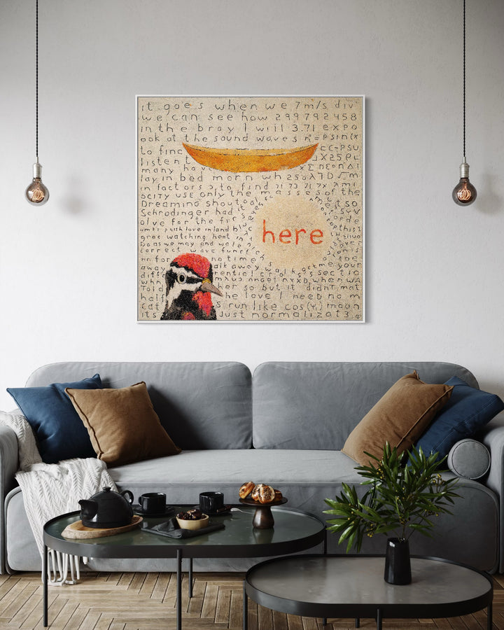 48"x48" abstract piece using crushed volcanic rock and acrylic paint featuring a beige background. 