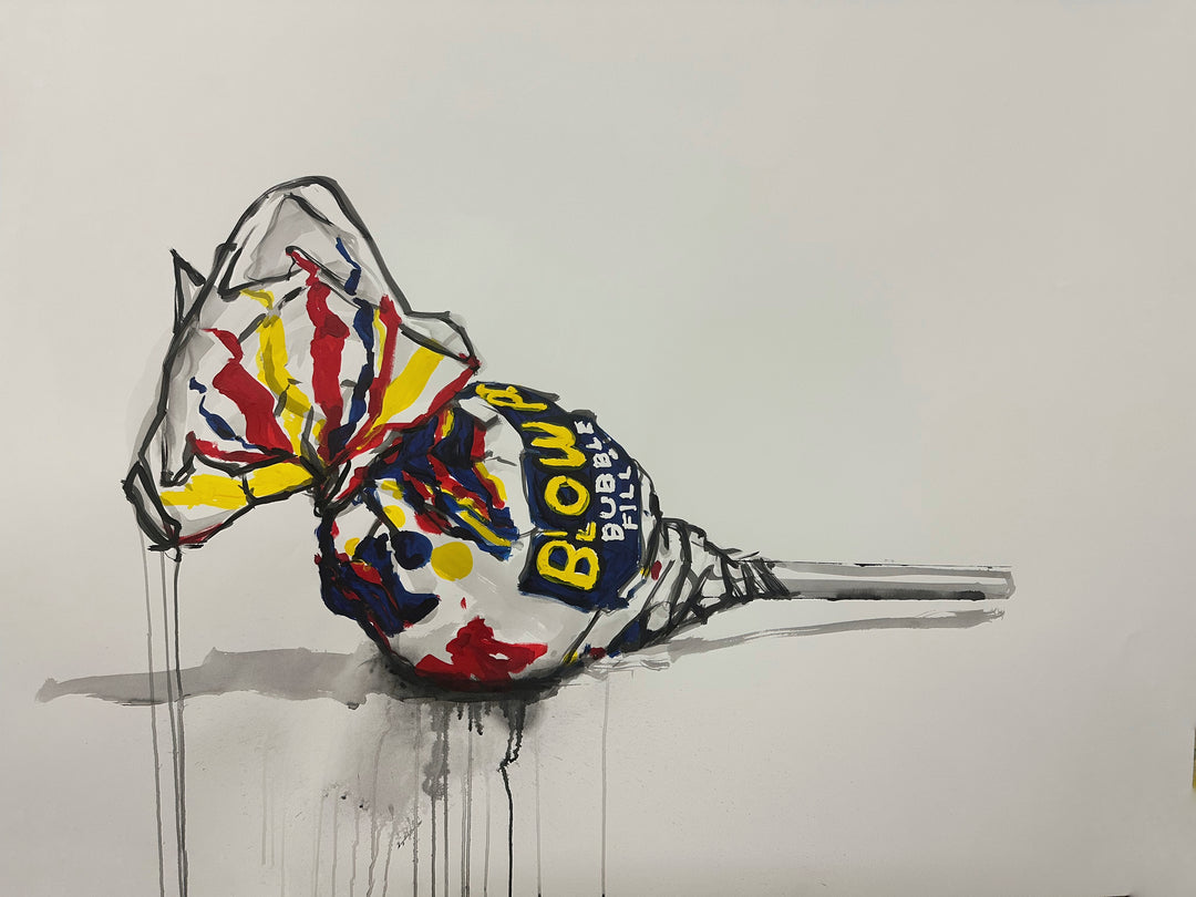 retro candy drawing illustration doodle red white blue yellow lollipop black ink dripping on white paper charcoal framed in white
