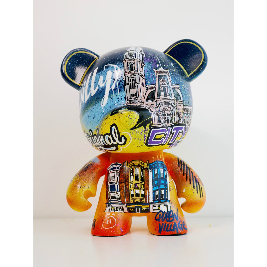philadelphia graphic illustrations on bear sculpture buildings skyscrapers sports graffiti tags spray paint