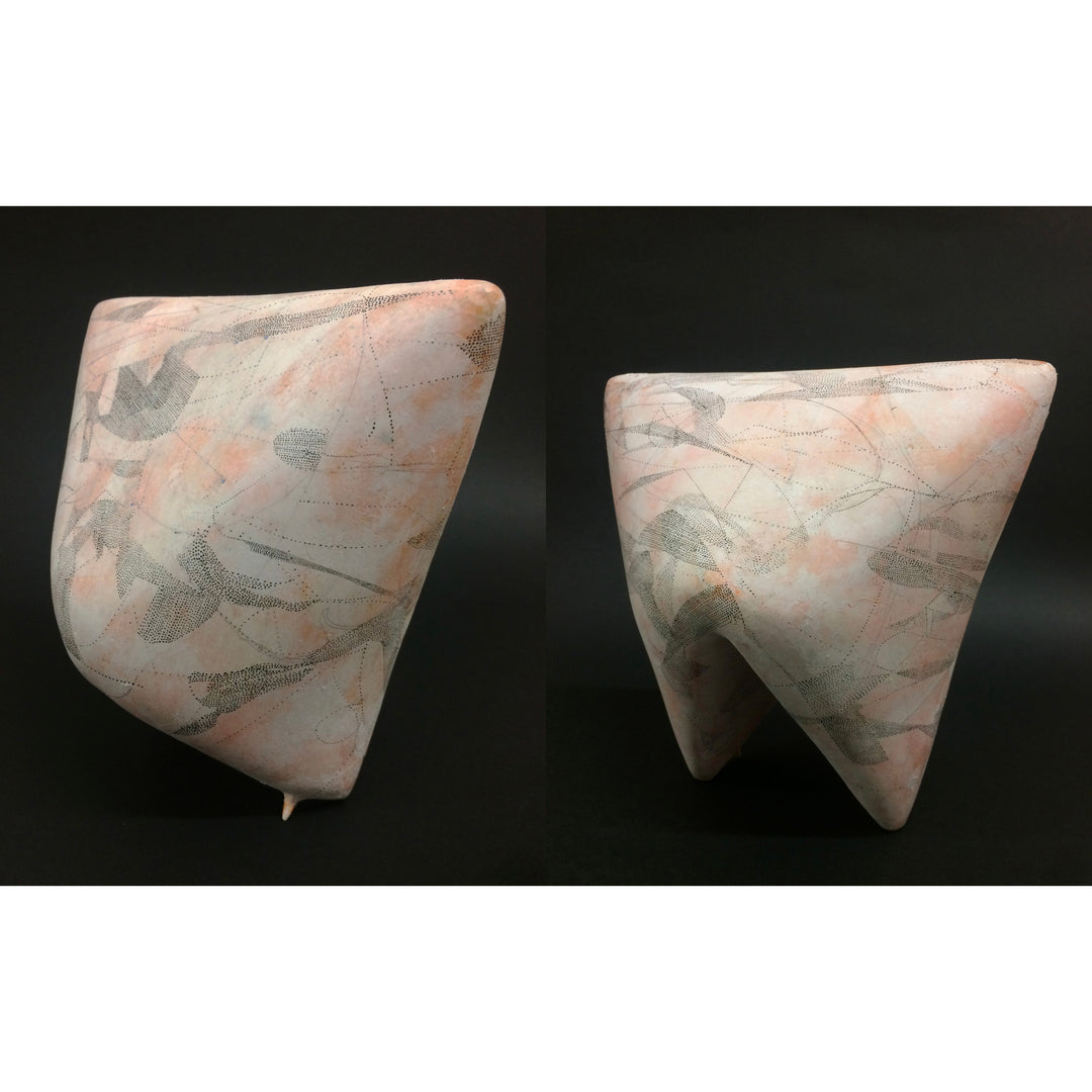 abstract organic sculpture in beige pink with small ink detailing 