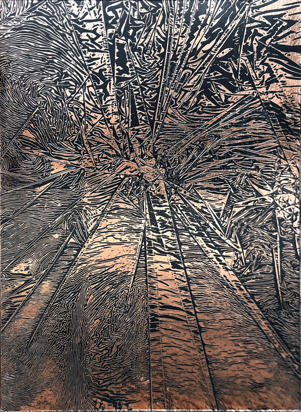 Copper Texture No. 102 by M. Clark, crackle textured copper foil on black background