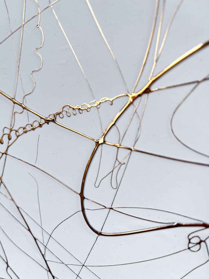 Copper Texture No. 92 by M. Clark, minimalist copper foil artwork on white background, textured and swirls