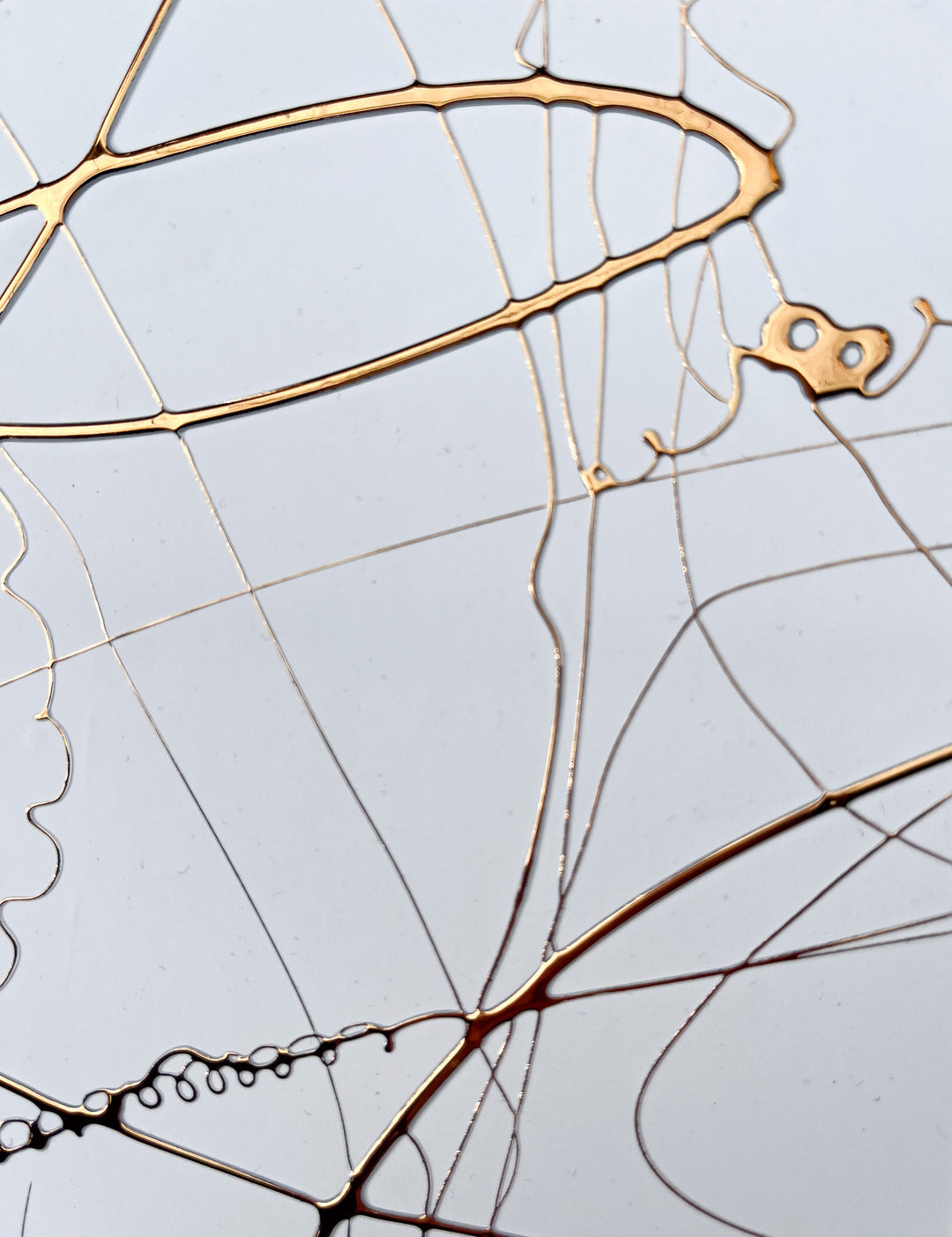 Copper Texture No. 92 by M. Clark, minimalist copper foil artwork on white background, textured and swirls