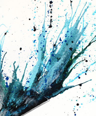 black and white grey hand in coconut charcoal realism with martini glass splatter blue and white paint expressionism ashvin harrison giclee