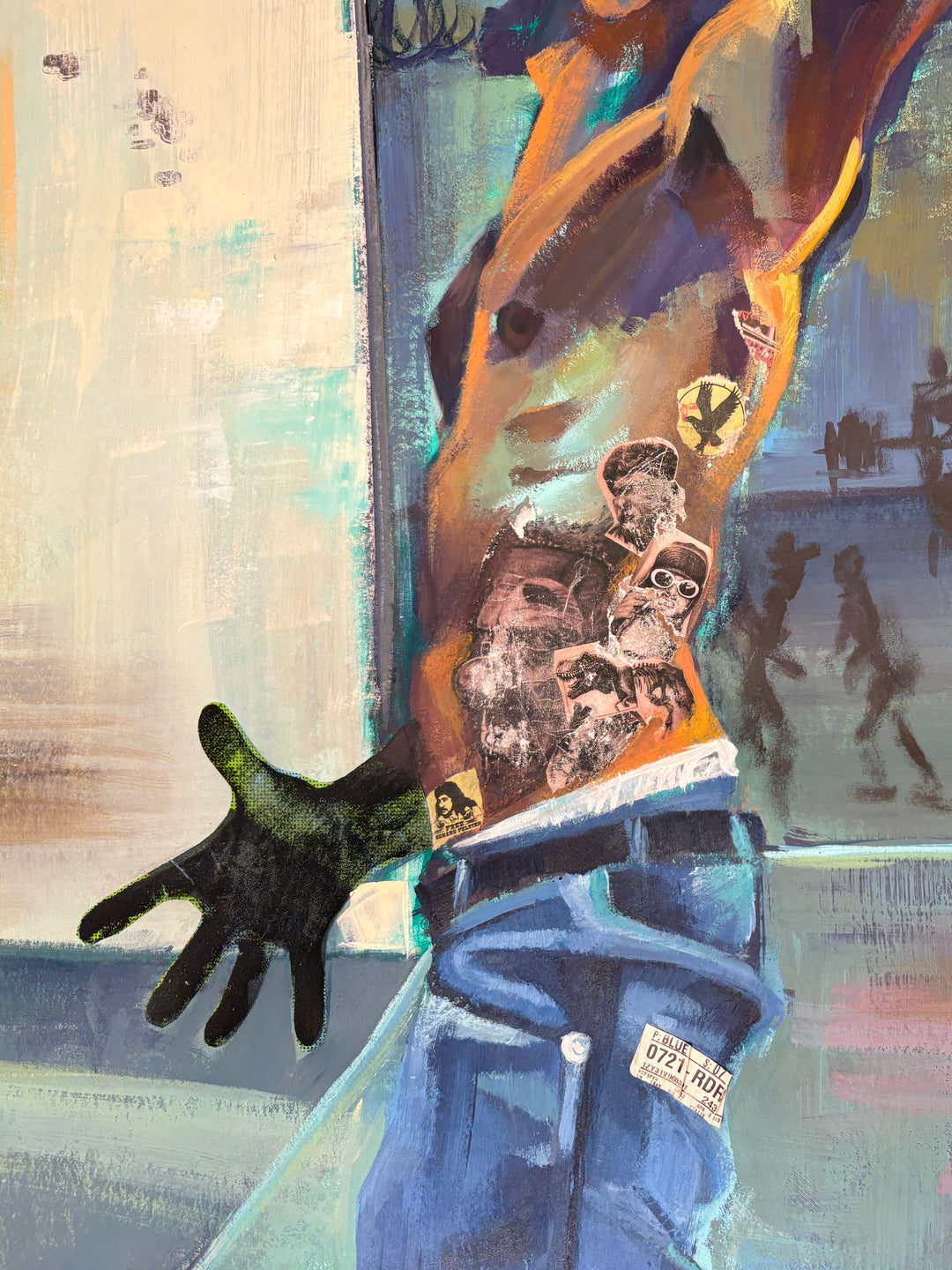 figures in prison workout year cement fences barbed wire with multi media collage of text free the people figure collage hitting ball