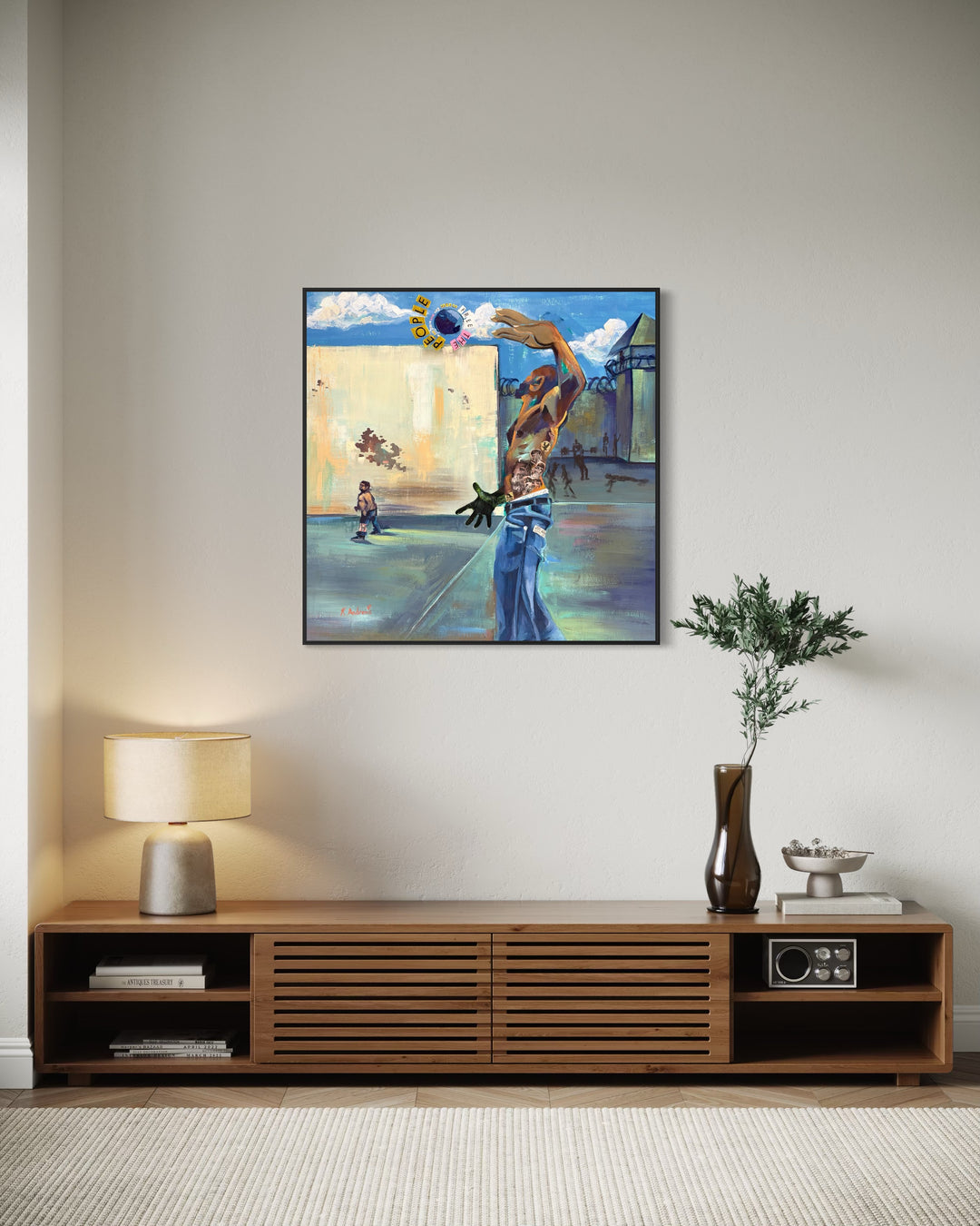 figures in prison workout year cement fences barbed wire with multi media collage of text free the people figure collage hitting ball
