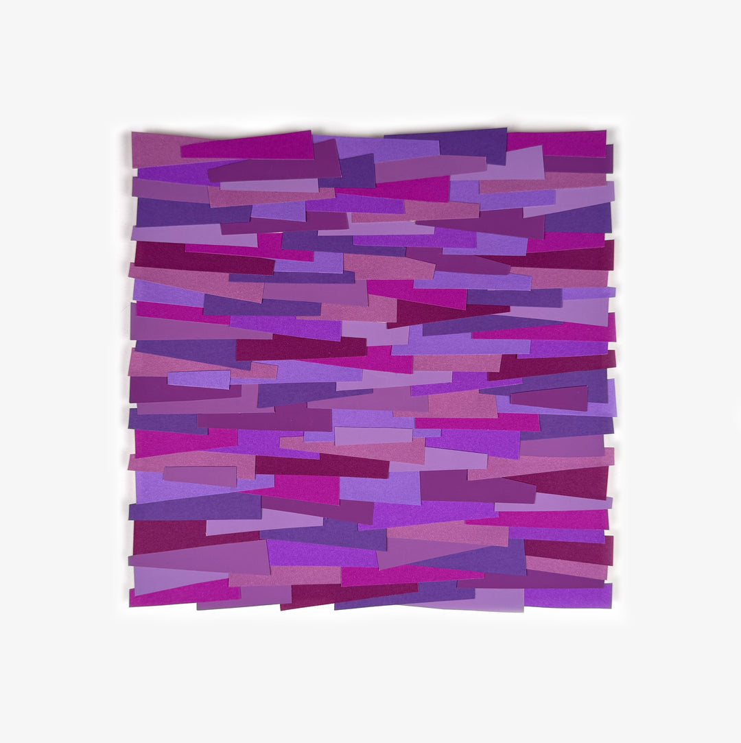 fuchsia shades in light and dark cut paper collage strips in square shape