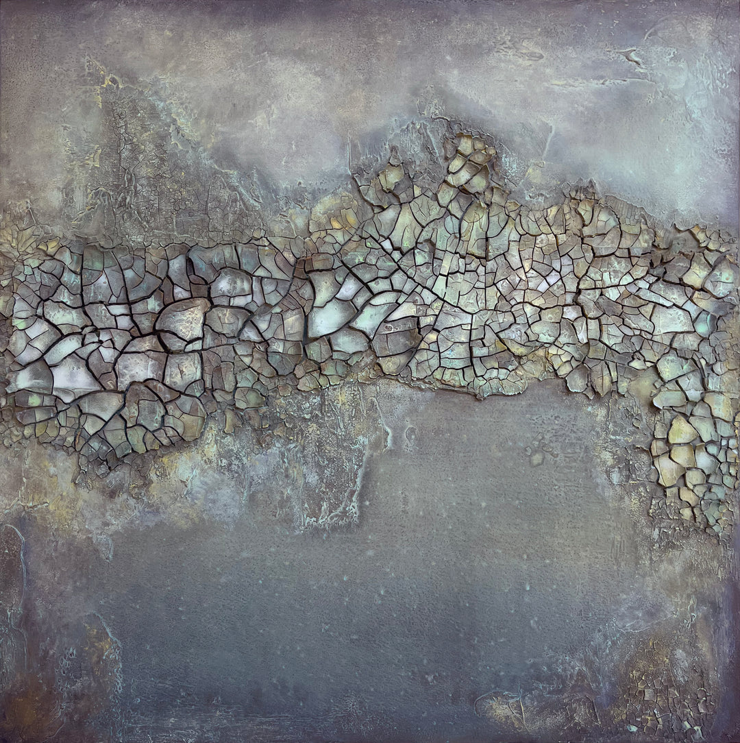 green grey washy earthy organic toned canvas with rocky cracked textured surface 