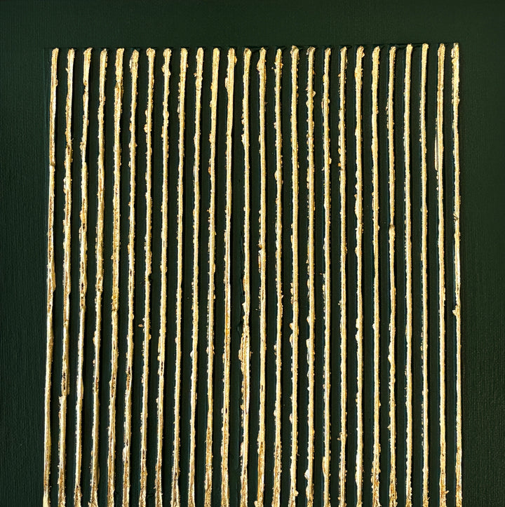dark green hunter mate background with golden shiney lines vertical minimal abstract with joint compound textured