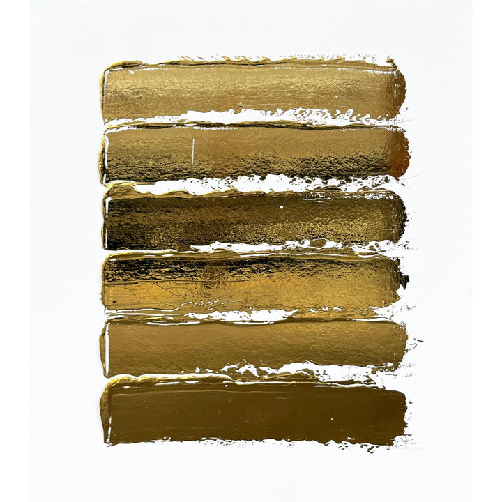 Golden Texture No. 375 by M. Clark, thick gold brush strokes on white background, gold foil artwork, abstract