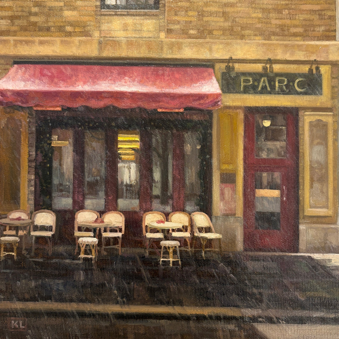 Oil painting of Parc restaurant in Philadelphia while it&