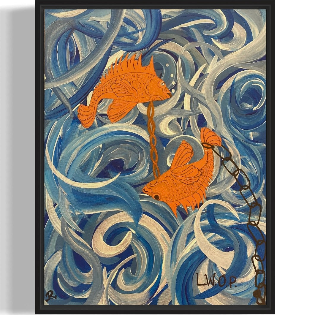 fish blue prison chained white orange 