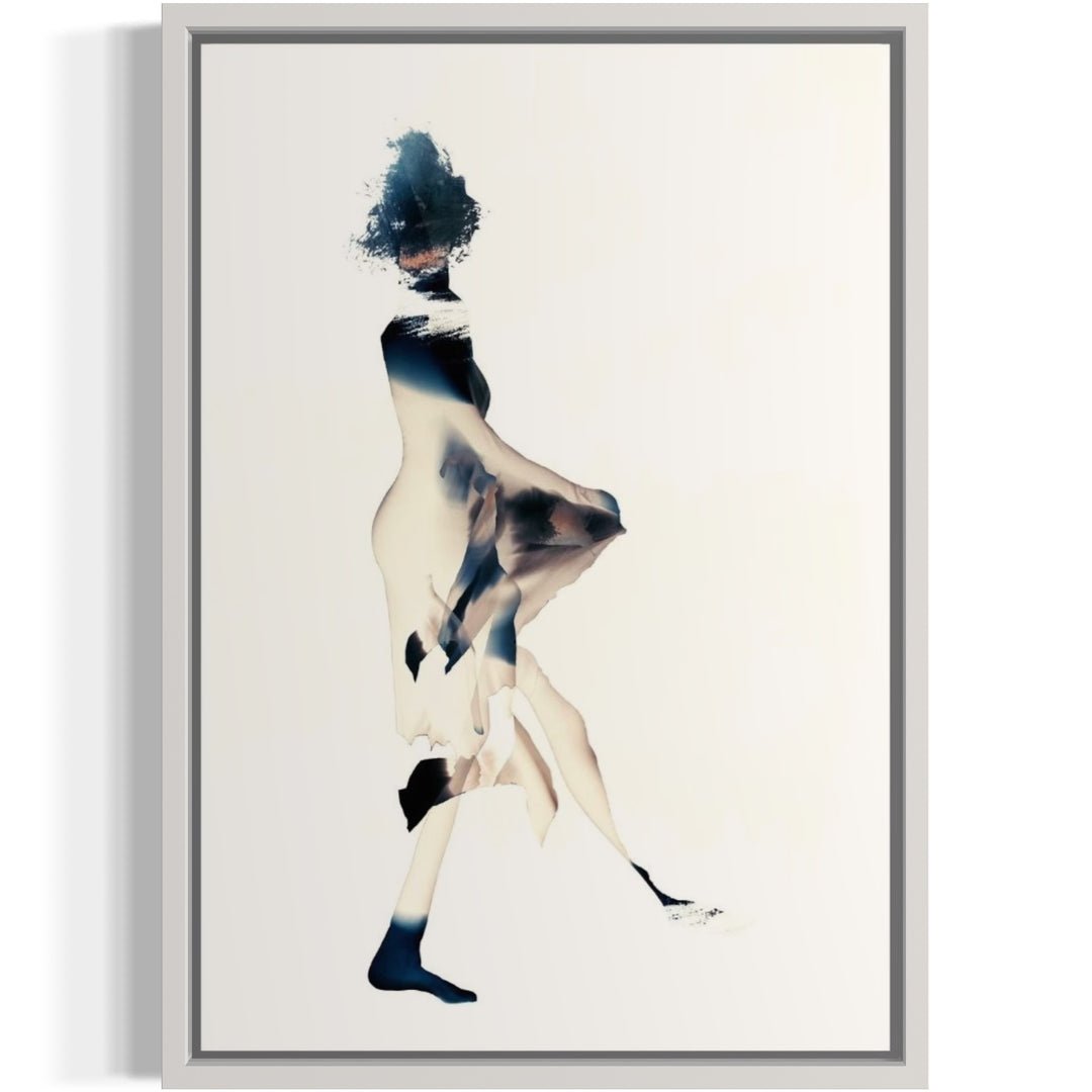 figure silhouette in abstract colors and shapes against minimal white background