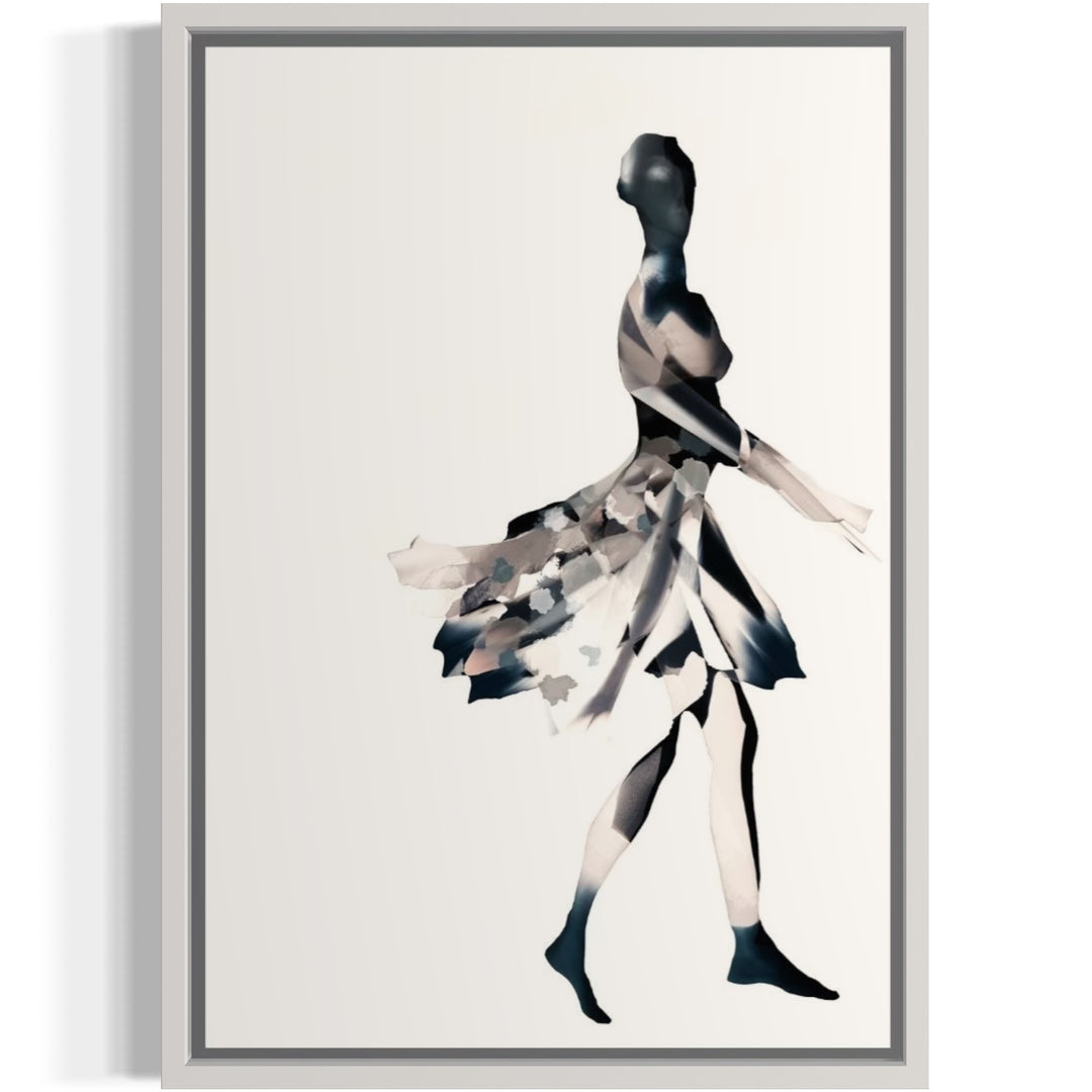 silhouette figure woman in flow dress arms and legs geometric abstract collage