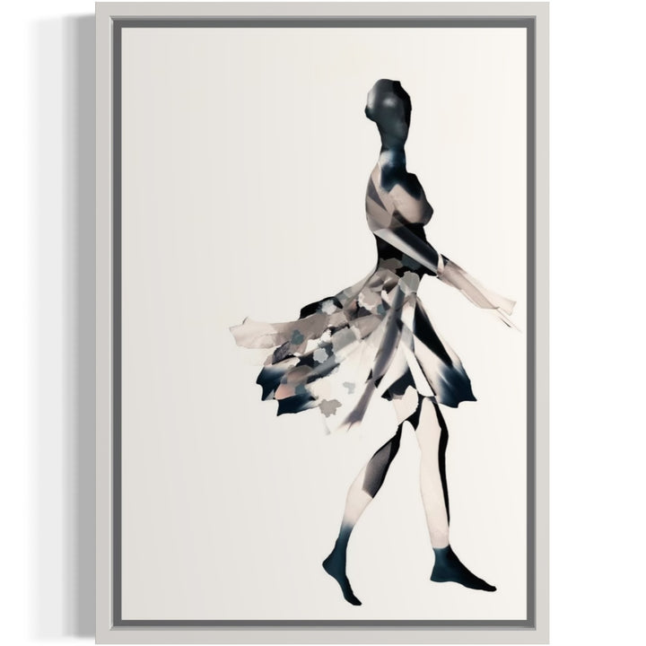 silhouette figure woman in flow dress arms and legs geometric abstract collage