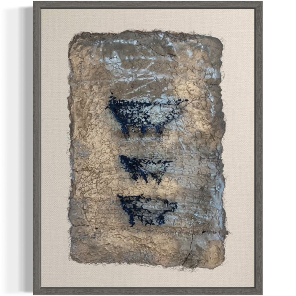 abstract textural fragmented surface with sand cement and wires, painted on and mounted 