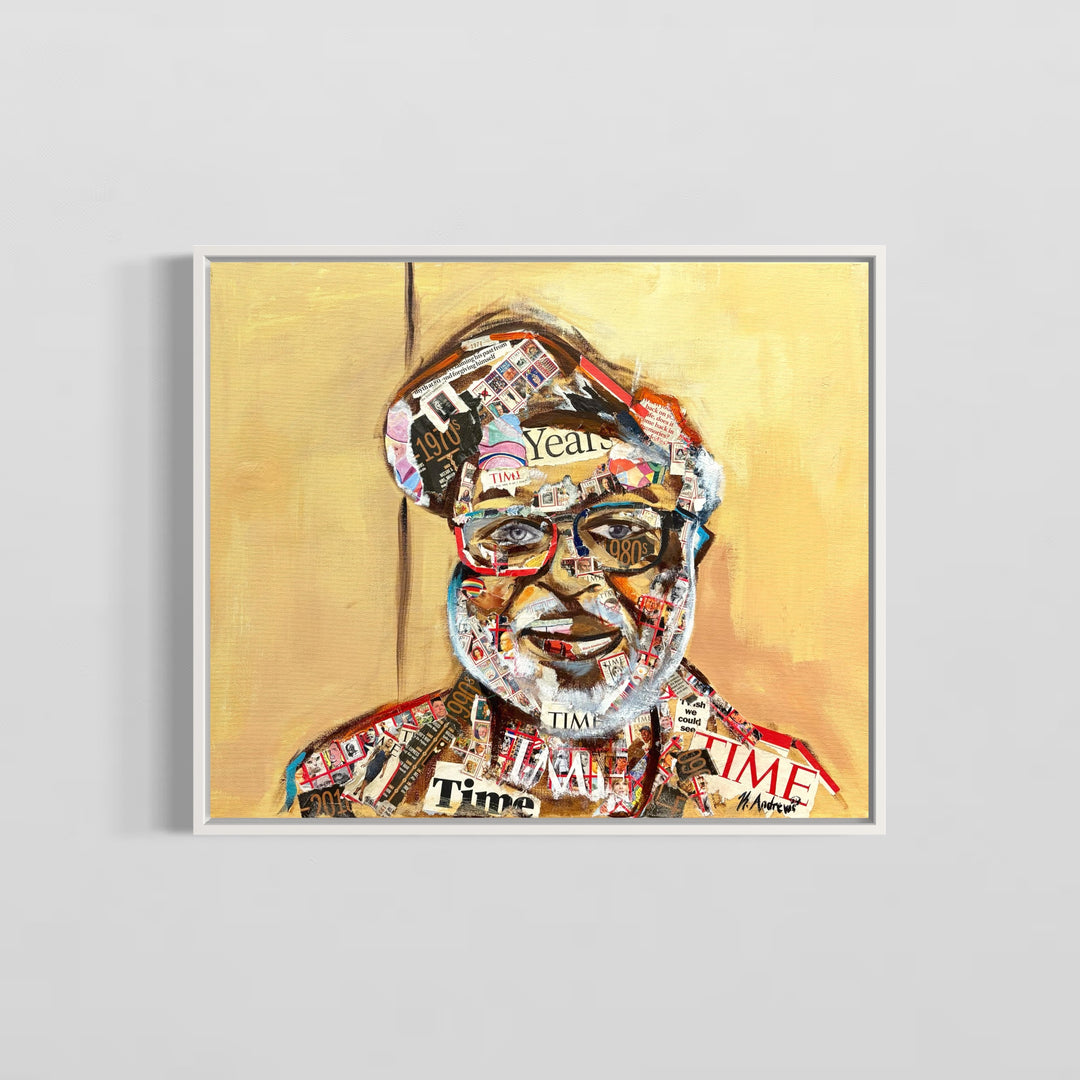 man portrait face with glasses mixed media collage magazine paper cut out acrylic paint by Keith Andrews