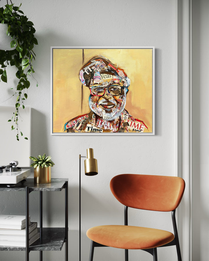 man portrait face with glasses mixed media collage magazine paper cut out acrylic paint by Keith Andrews