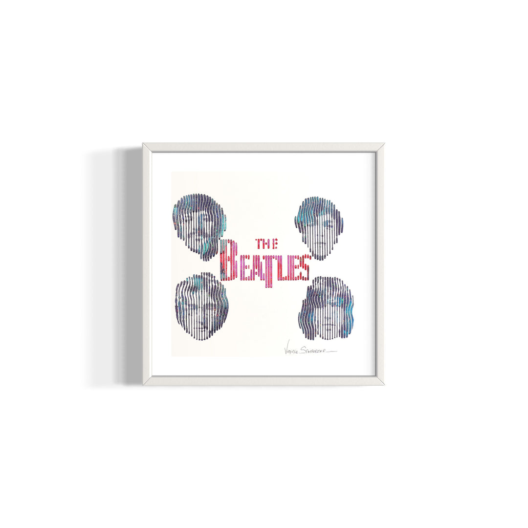 14"x14" acrylic and oil paint on canvas board image of the Beatles. 