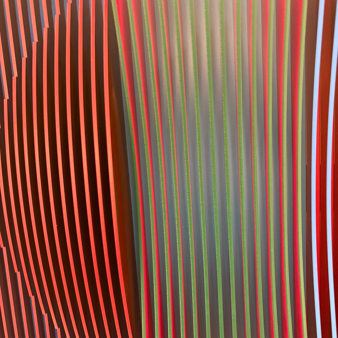 vertical stripes in three sections of color purple blue red optical mixing illusion concave convex sculptural abstract geometric modernvertical stripes in three sections of color purple blue red optical mixing illusion concave convex sculptural abstract geometric modern