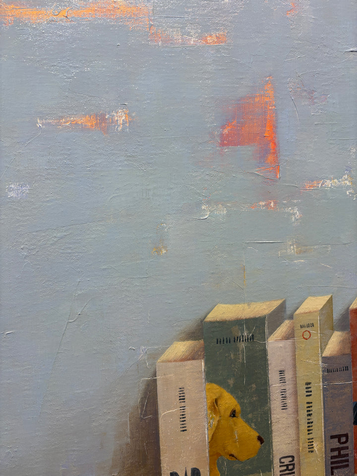 books stacked still life art history picasso fake news barcelona and pencil realism blue background textured oil painting