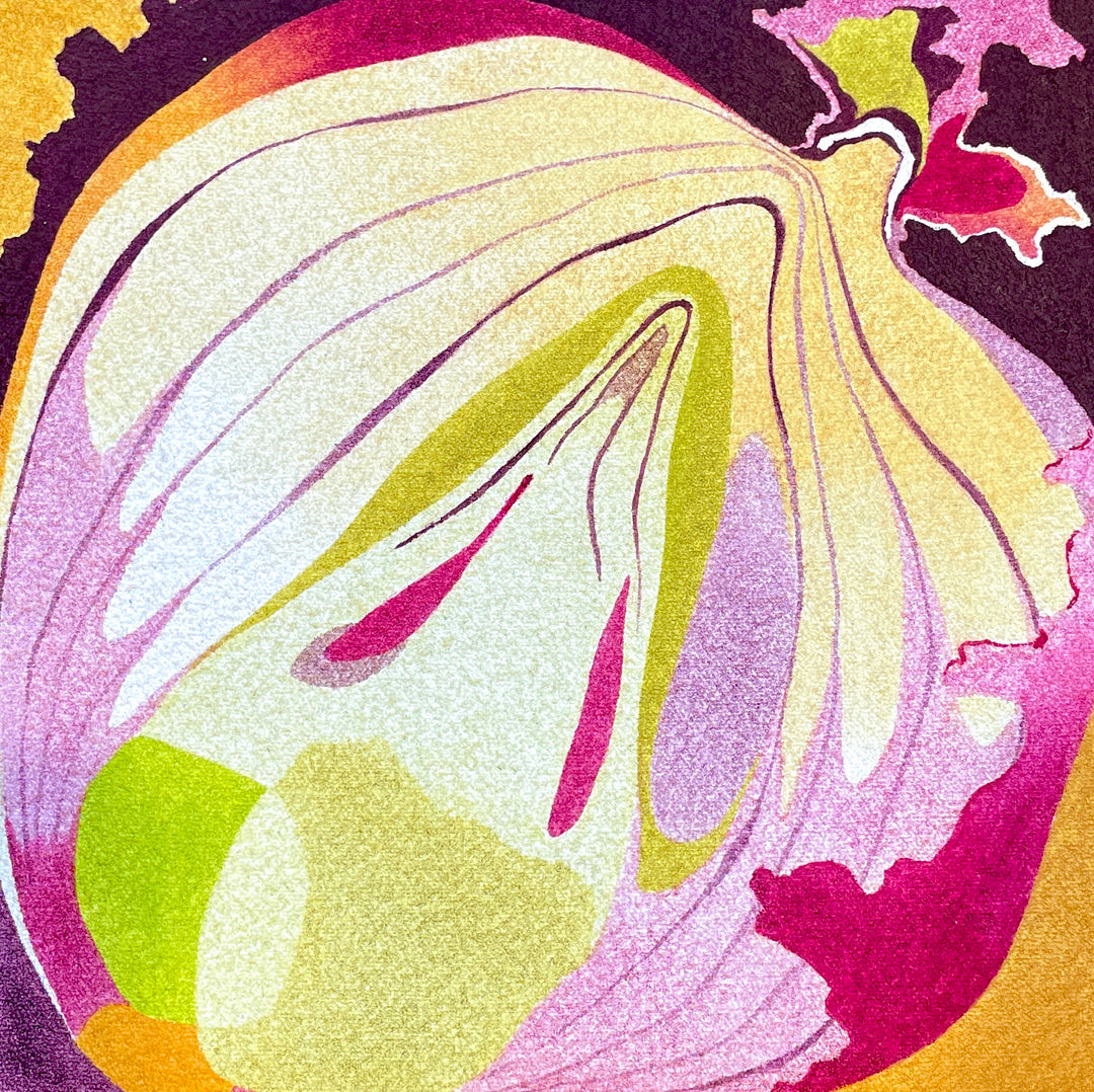 Onion, Textured, Primed Canvas, Pink, Green, Surrealist, Surrealism 