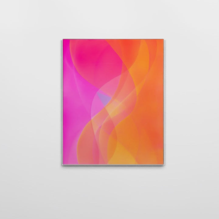 Abstract layering of transparent resin colors of pink and orange in organic vertical waves 