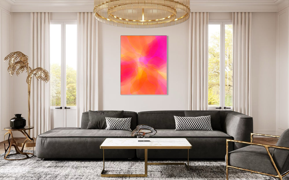 Abstract ethereal blending of gradient colors overlapping transparency pink yellow orange colors in organic shapes