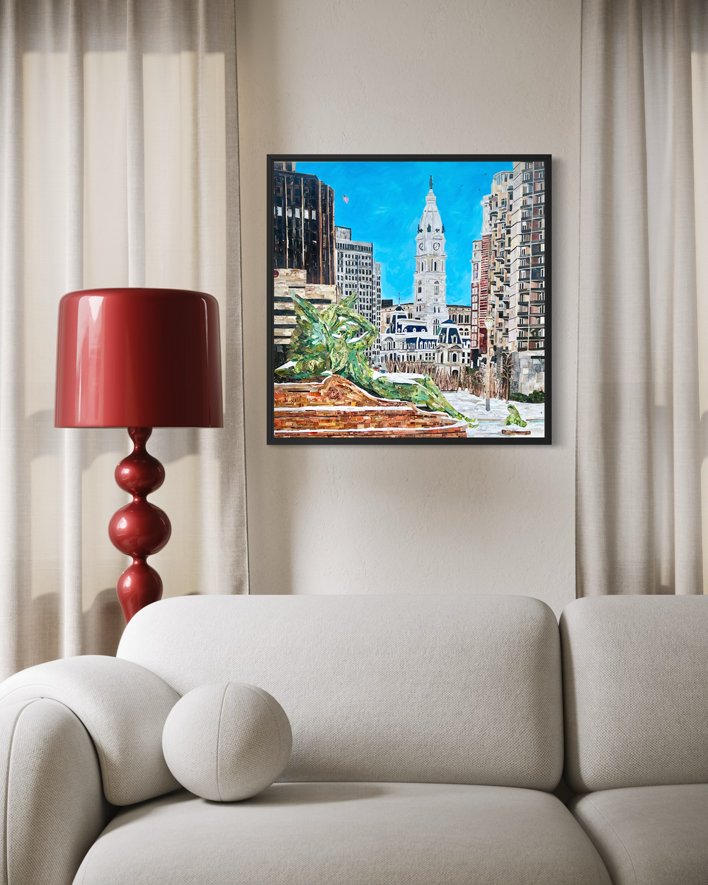 mixed media cut paper collage with magazine acrylic paint texture city hall philadelphia logan square travel landmark landscape urban