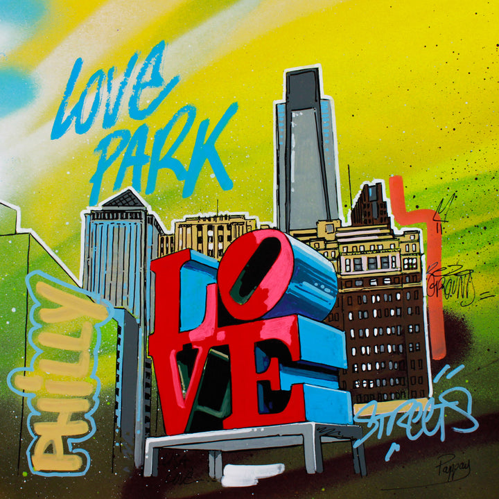 Philadelphia building urban graphic landscape graffiti marker style City hall center downtown philly skyscraper Love sculpture park 