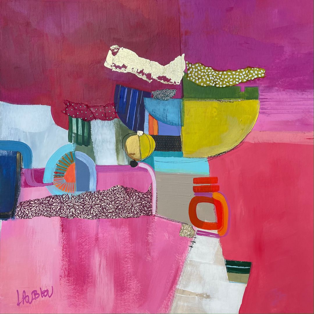 Mixed Media, Collage, Pink, Abstract, Under $800, 