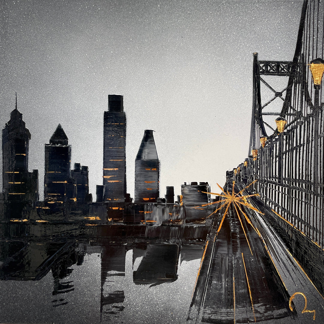 city scape night walk bridge over river 