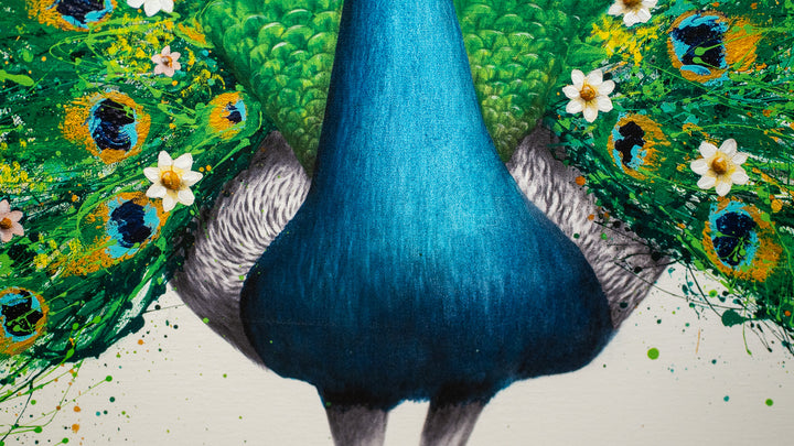 Poetic Peacock Limited Edition Hand Painted Gicleé Print