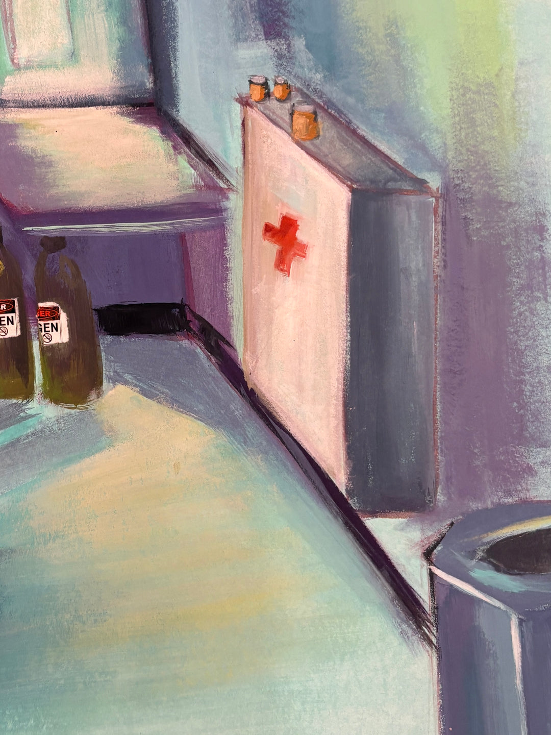 man alone in hospital bed room hooked up to monitors nearing death in bright blue