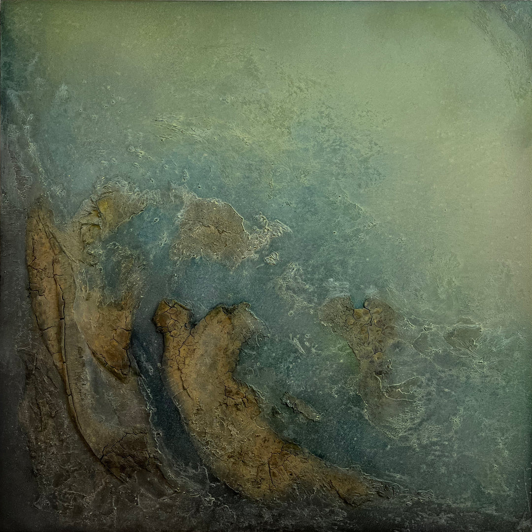 green blue brown gradient of textured surface cracking thick crunchy hard