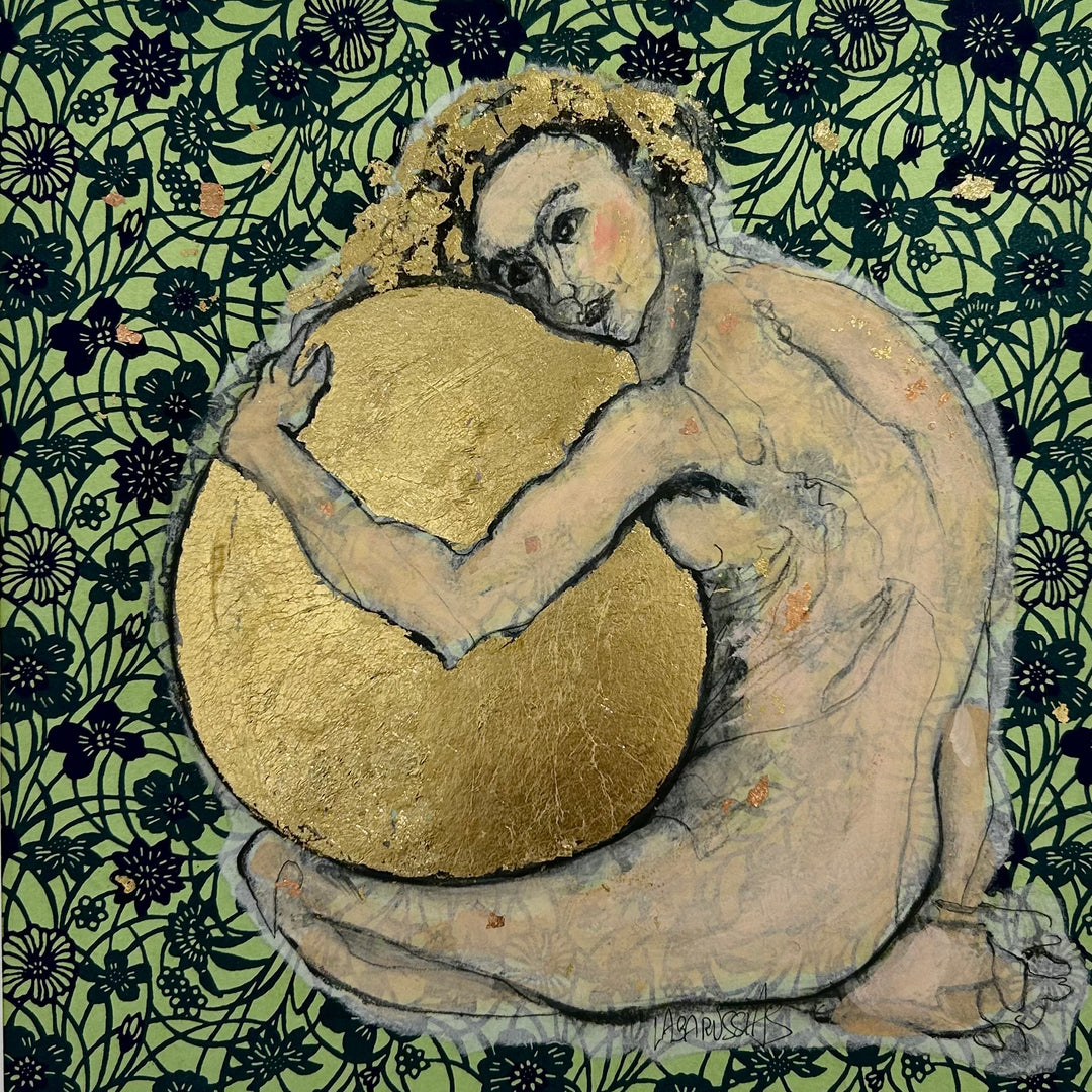 Figurative, Femme, Female Form, Feminine, Gold, Green, Moon