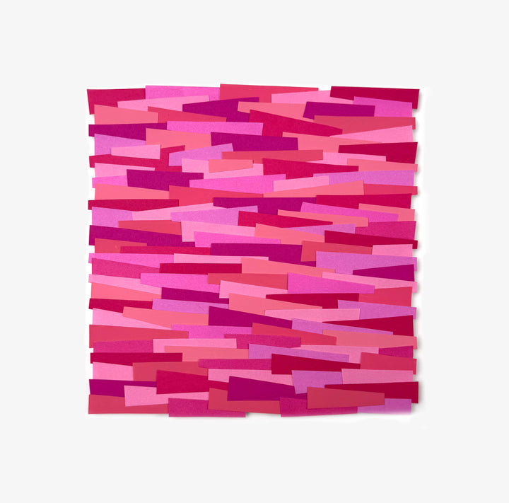 pink shades in light and dark cut paper collage strips in square shape