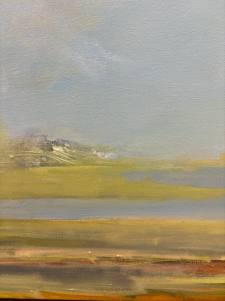 surreal soft landscape of trees and pastel sky with clouds horizontal painting