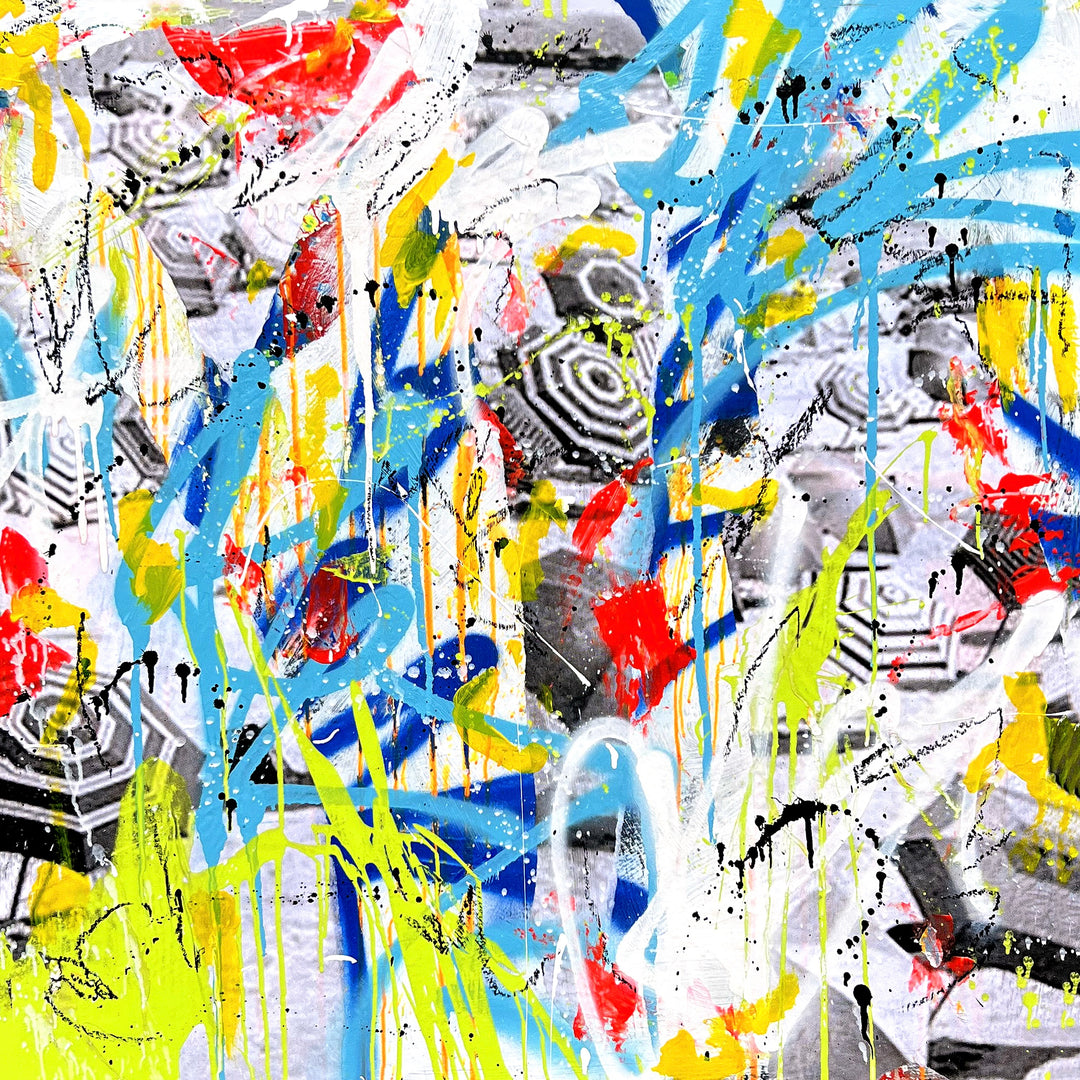 graffiti collage of photography paint text abstract expressionism