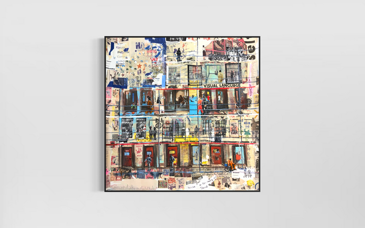 magazine paper clipping collage cell block prison mixed media collage textured painting by keith andrews