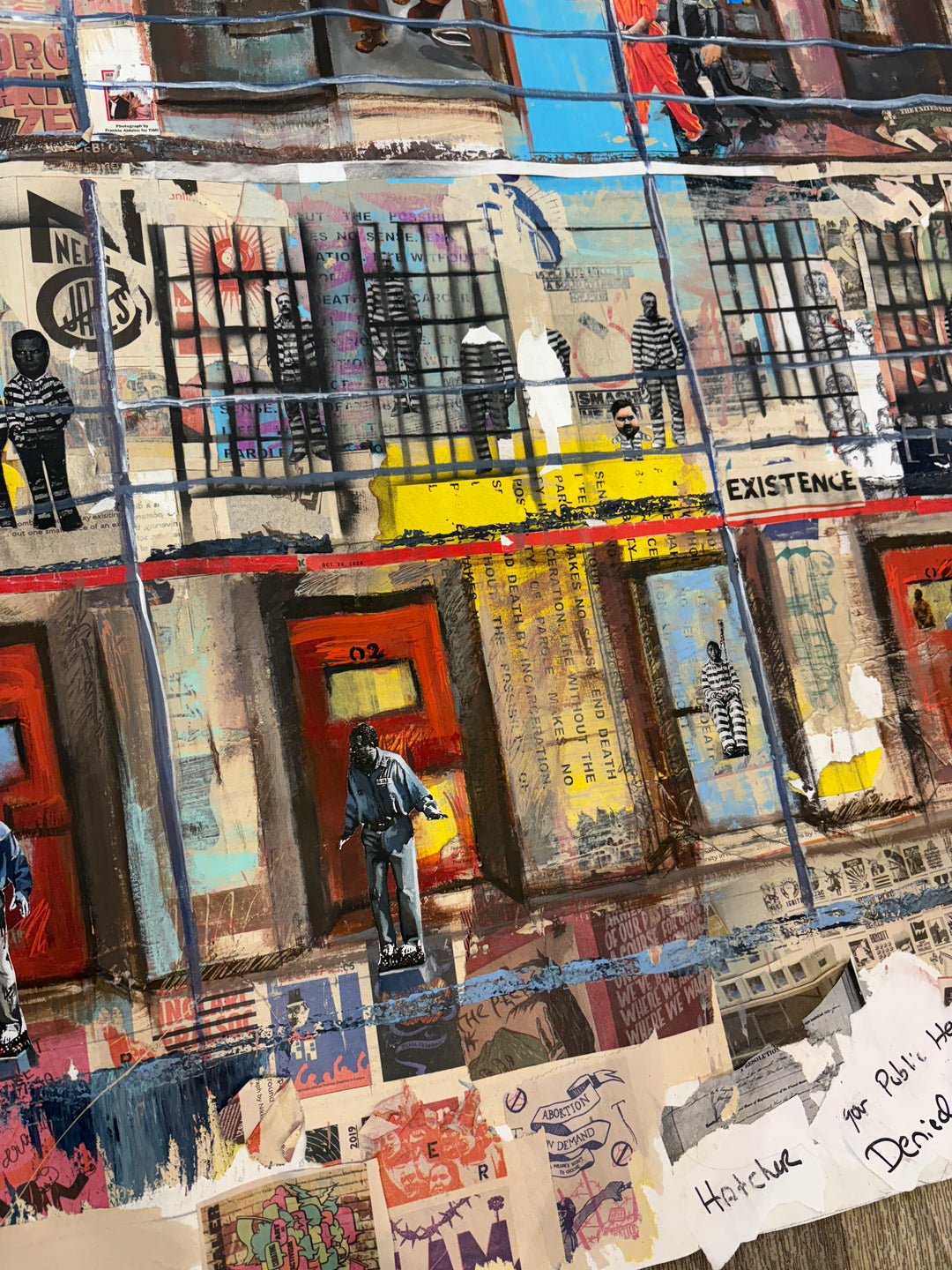 magazine paper clipping collage cell block prison mixed media collage textured painting by keith andrews