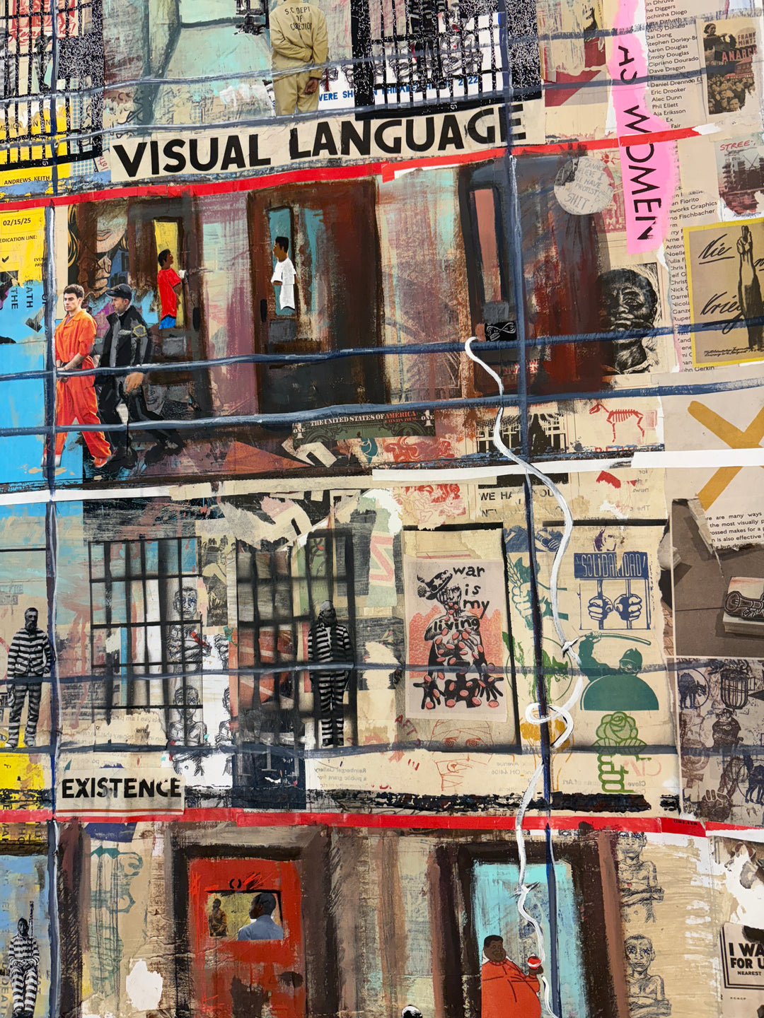 magazine paper clipping collage cell block prison mixed media collage textured painting by keith andrews