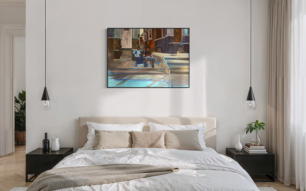 friends chilling hanging out on front porch stoop photo series in acrylic by keith andrews figurative portrait expressionism