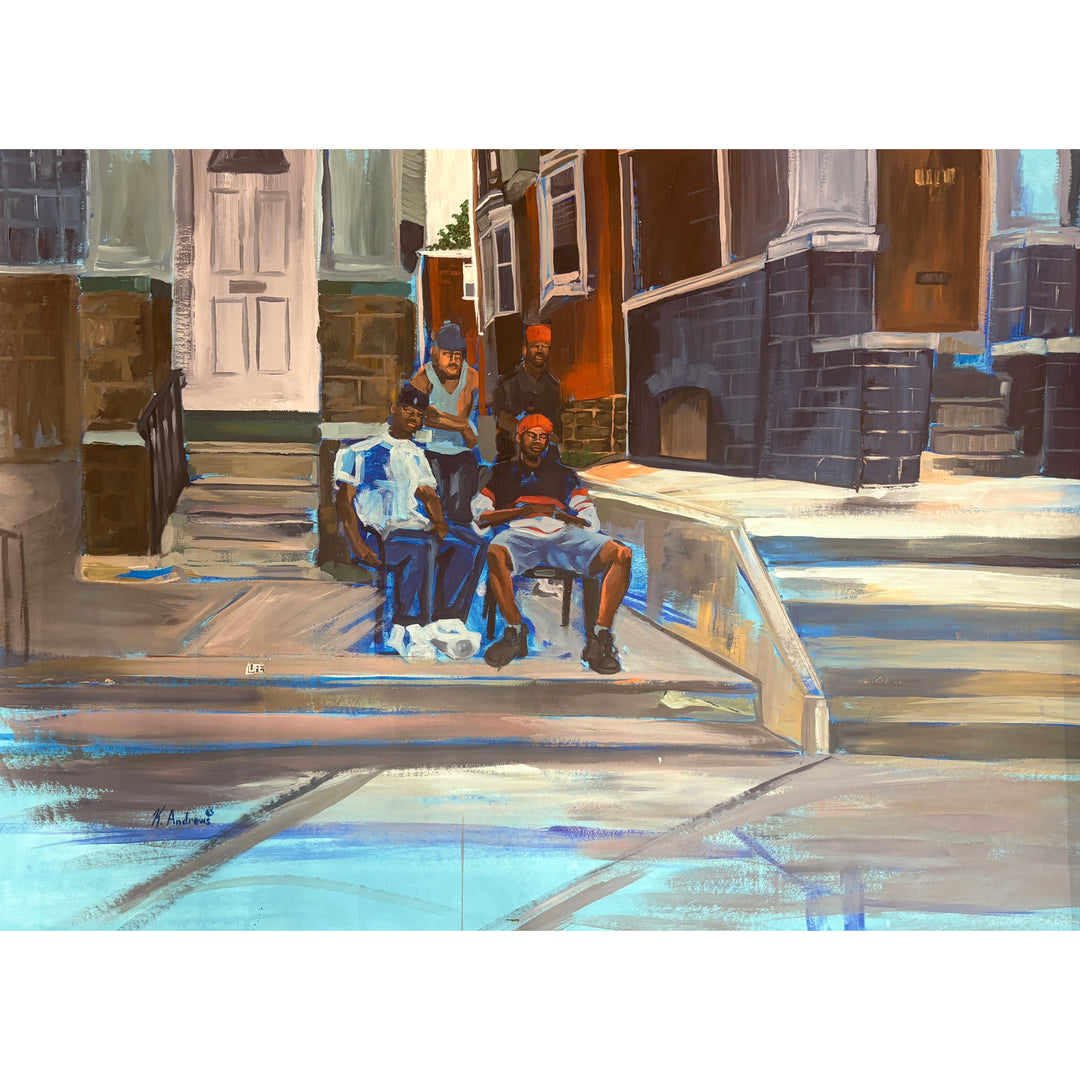 friends chilling hanging out on front porch stoop photo series in acrylic by keith andrews figurative portrait expressionism