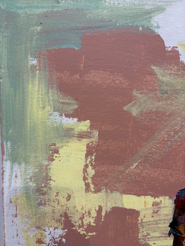 man sitting alone on bed in cell with window abstract expressionist acrylic paint